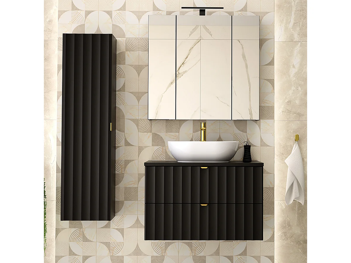 Ensemble meuble simple vasque 80cm et colonne Lexa Noir