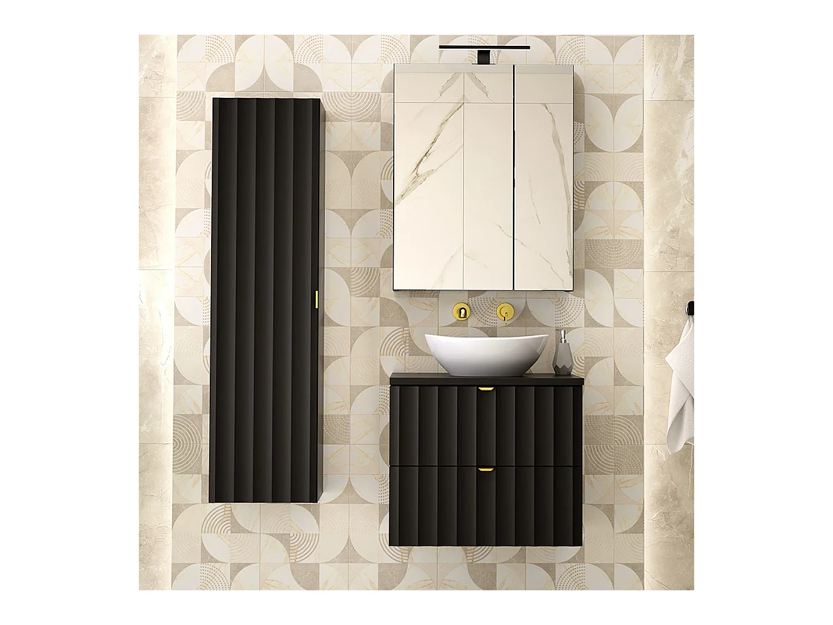Ensemble meuble simple vasque 60cm et colonne Lexa Noir