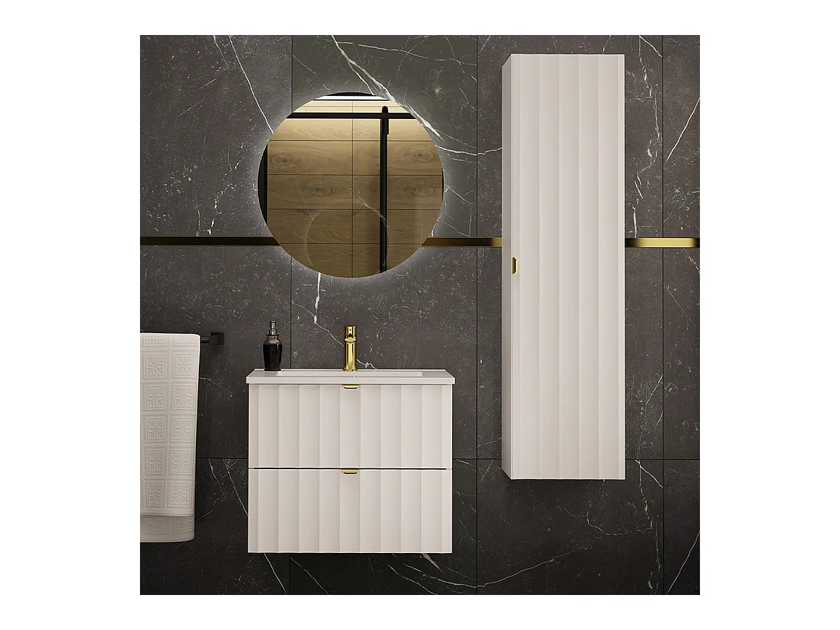 Ensemble meuble simple vasque encastrée 60cm et colonne Lexa Blanc