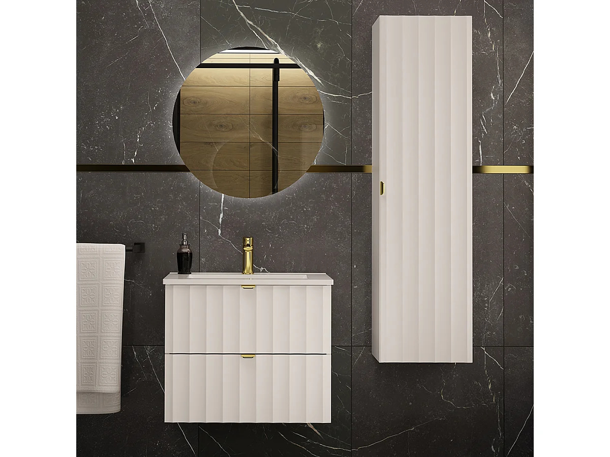 Ensemble meuble simple vasque encastrée 60cm et colonne Lexa Blanc