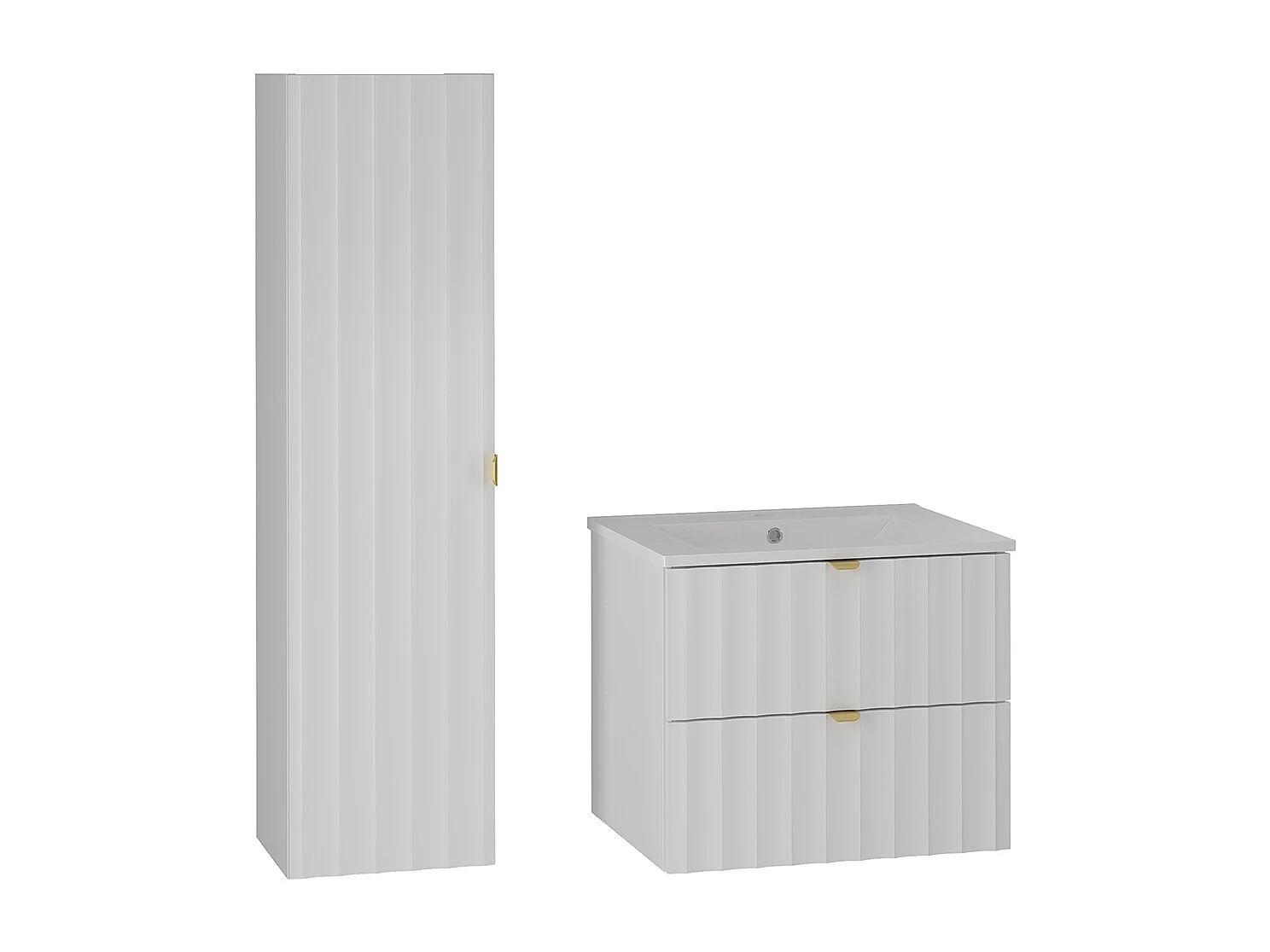 Set aus Einzelwaschtisch 60cm und Säule Lexa Weiß