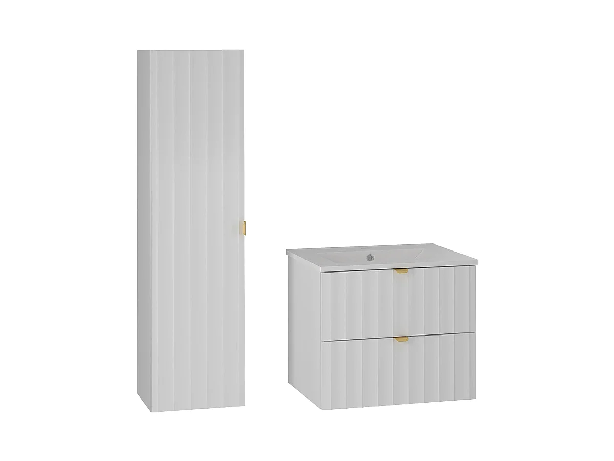Ensemble meuble simple vasque encastrée 60cm et colonne Lexa Blanc