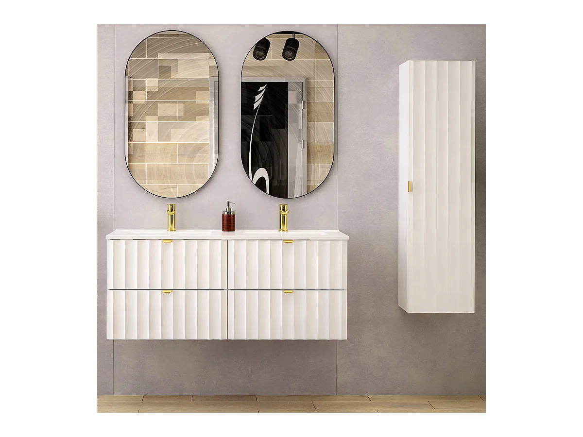 Ensemble meuble double vasque encastrée 120cm et colonne Lexa Blanc