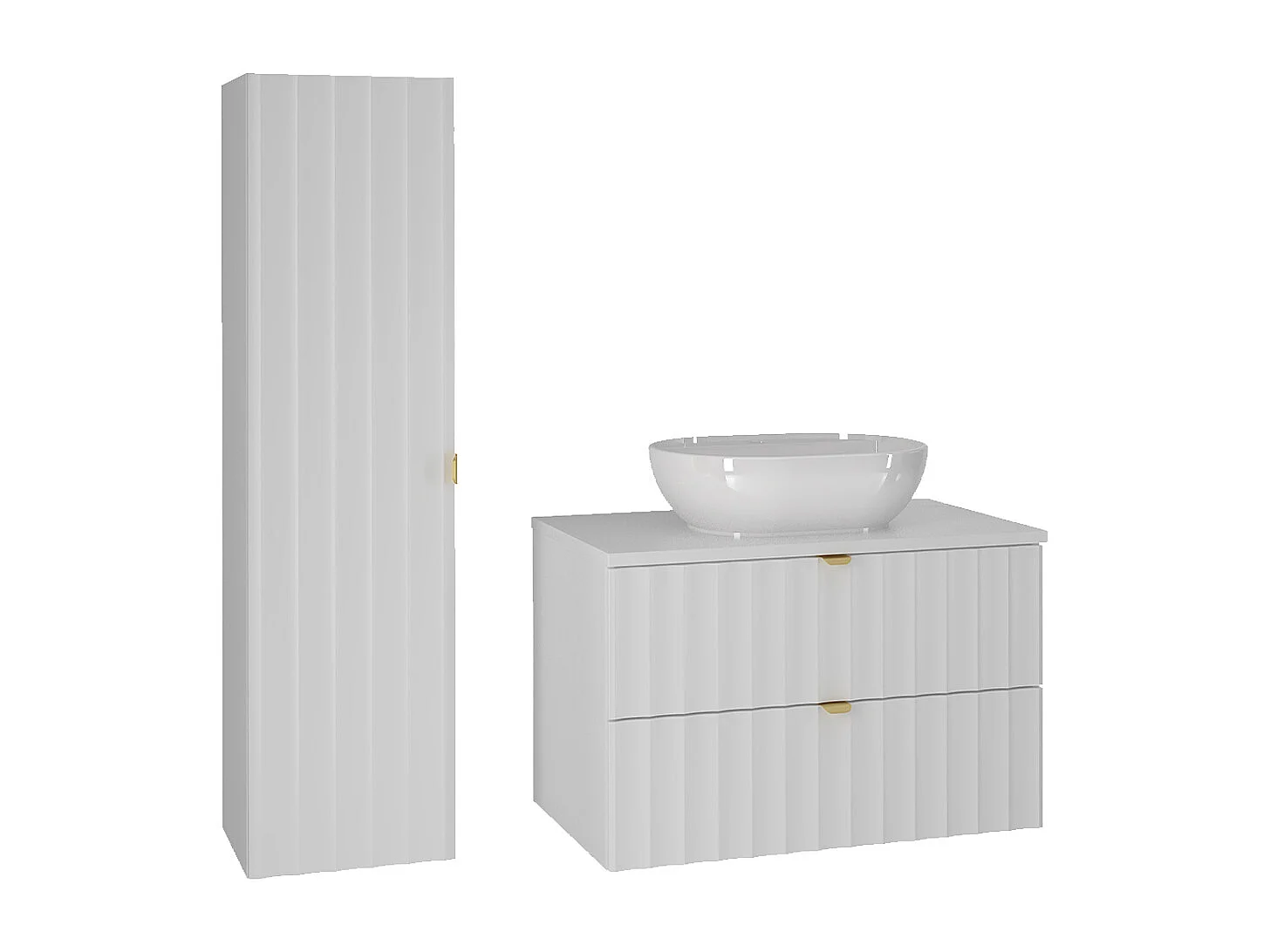 Set aus Einzelwaschtisch 80cm und Säule Lexa Weiß