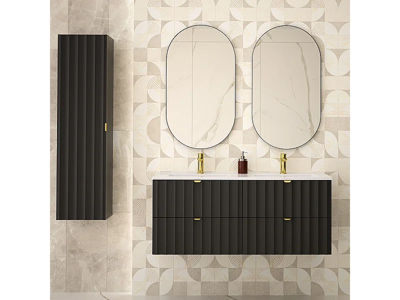Ensemble meuble double vasque encastrée 120cm et colonne Lexa Noir