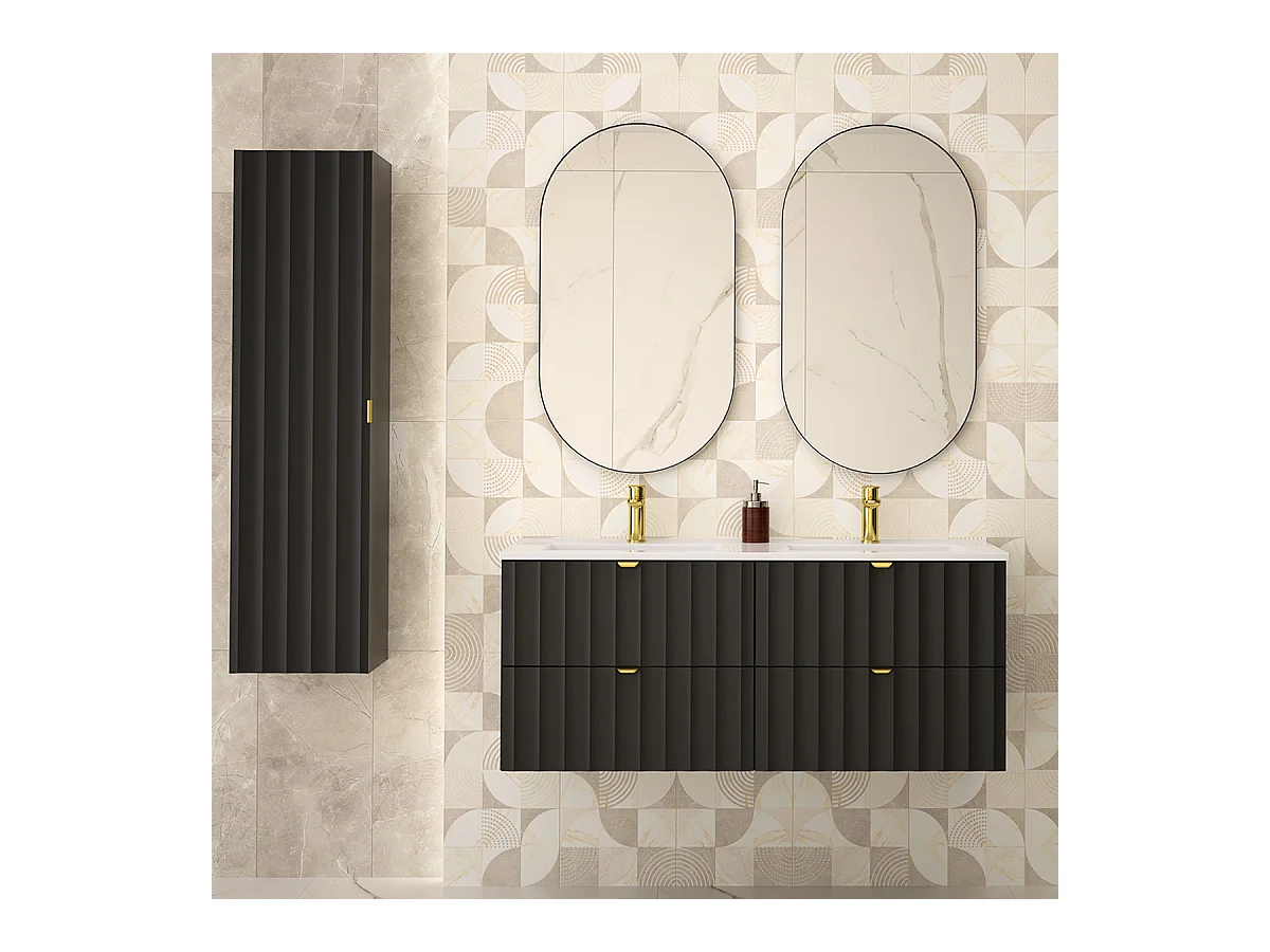 Ensemble meuble double vasque encastrée 120cm et colonne Lexa Noir