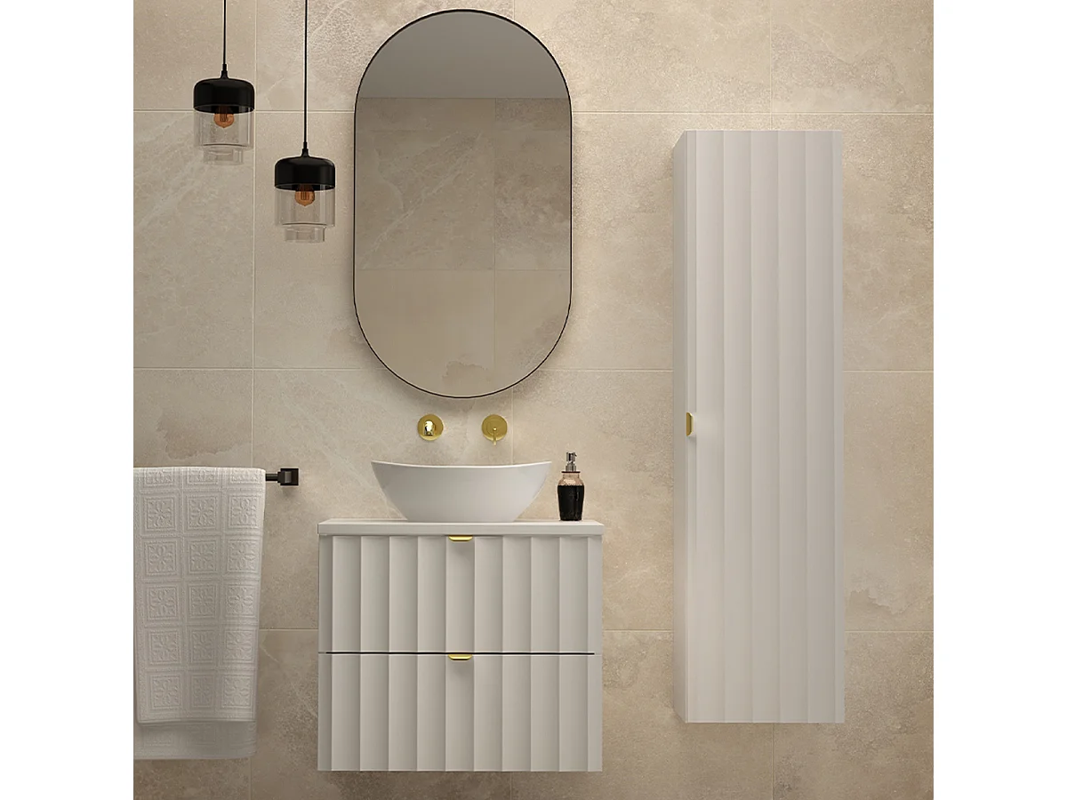 Set aus Einzelwaschtisch 60cm und Säule Lexa Weiß