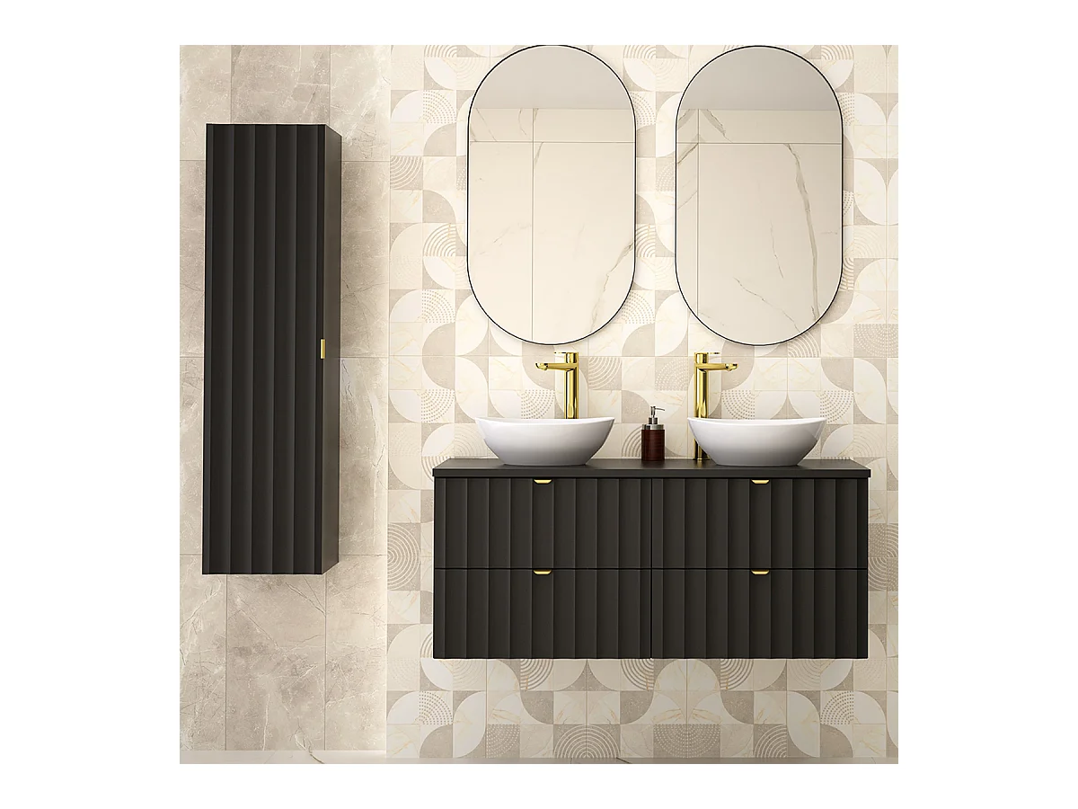 Ensemble meuble double vasque 120cm et colonne Lexa Noir