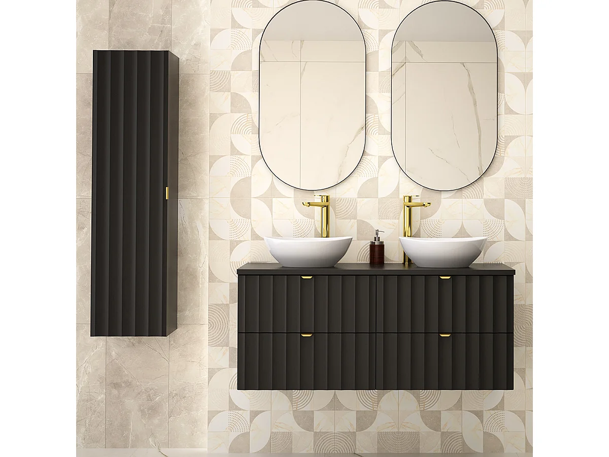 Ensemble meuble double vasque 120cm et colonne Lexa Noir