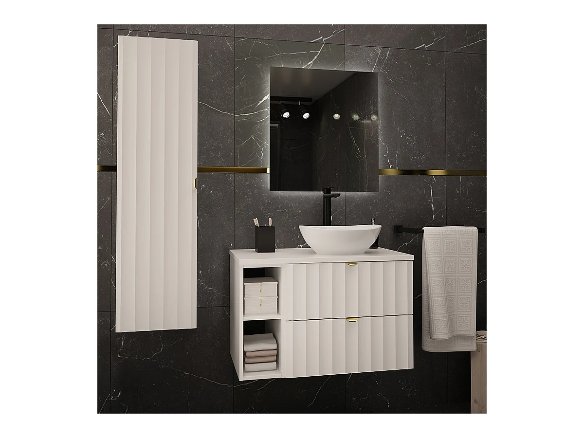 Ensemble meuble simple vasque 80cm 2 niches et colonne Lexa Blanc