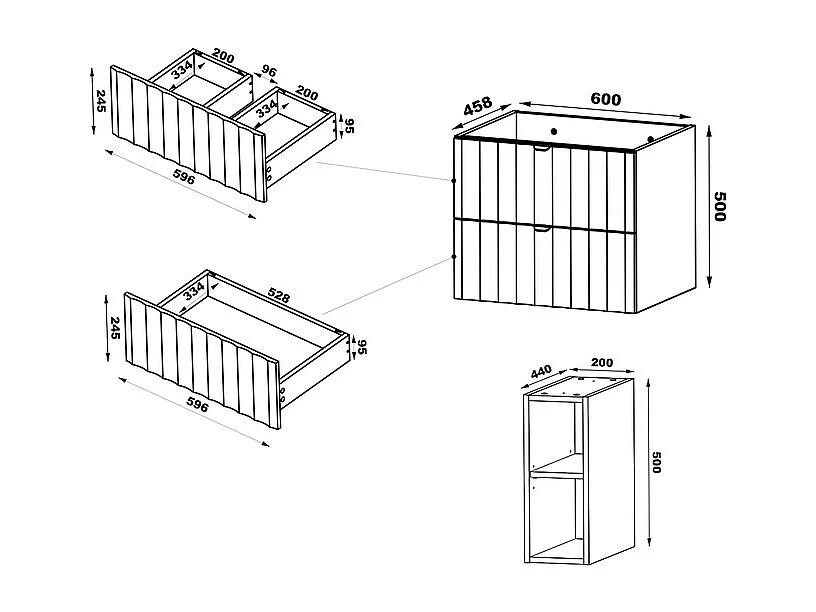 Set Waschtisch 80cm 2 Nischen und Säule Lexa Weiß