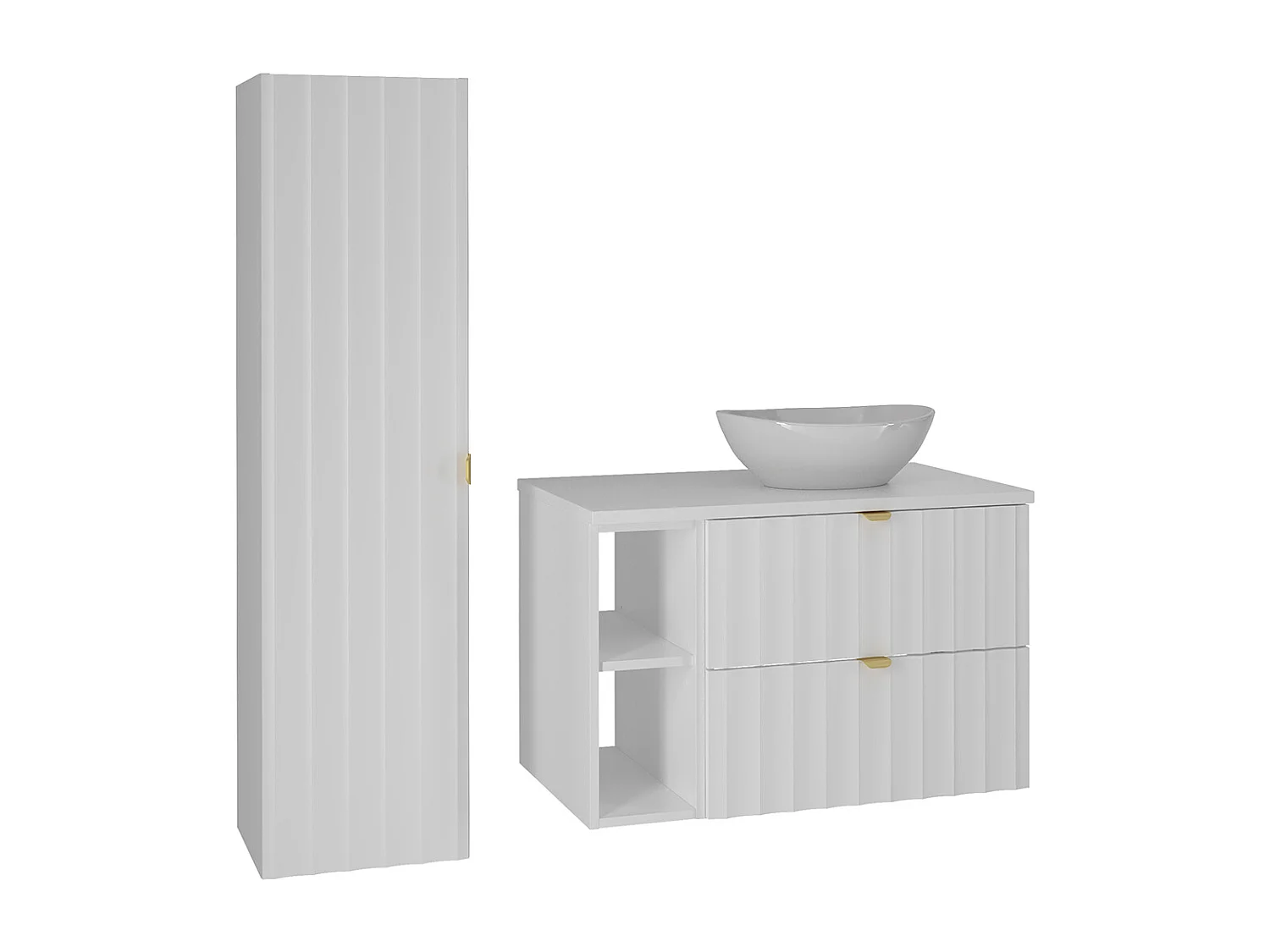 Set Waschtisch 80cm 2 Nischen und Säule Lexa Weiß