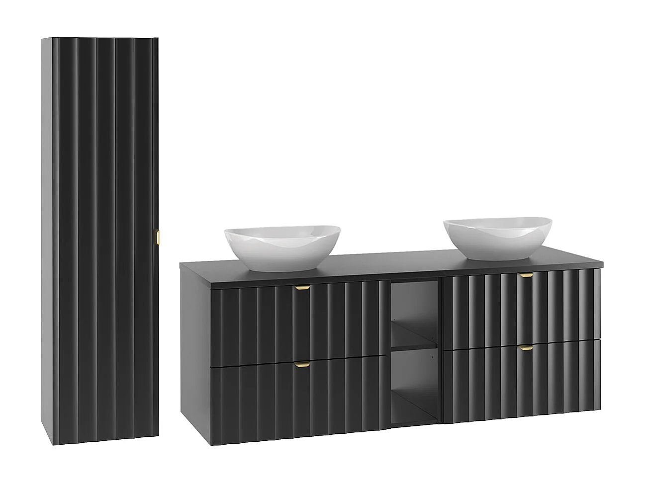 Ensemble meuble double vasque 140cm 2 niches et colonne Lexa Noir