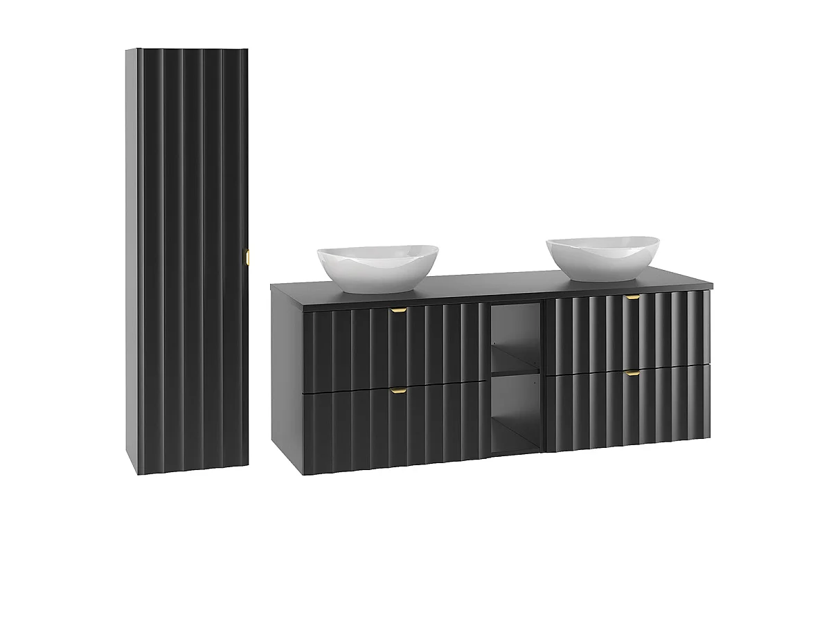 Ensemble meuble double vasque 140cm 2 niches et colonne Lexa Noir