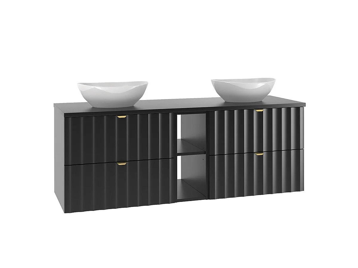Ensemble meuble double vasque 140cm 2 niches et colonne Lexa Noir
