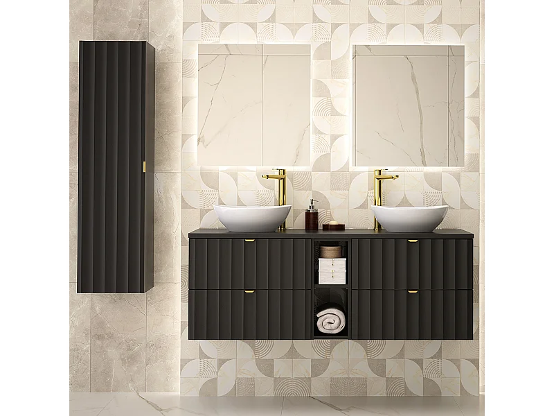 Set di mobili da bagno doppio lavabo Lexa nero 140cm