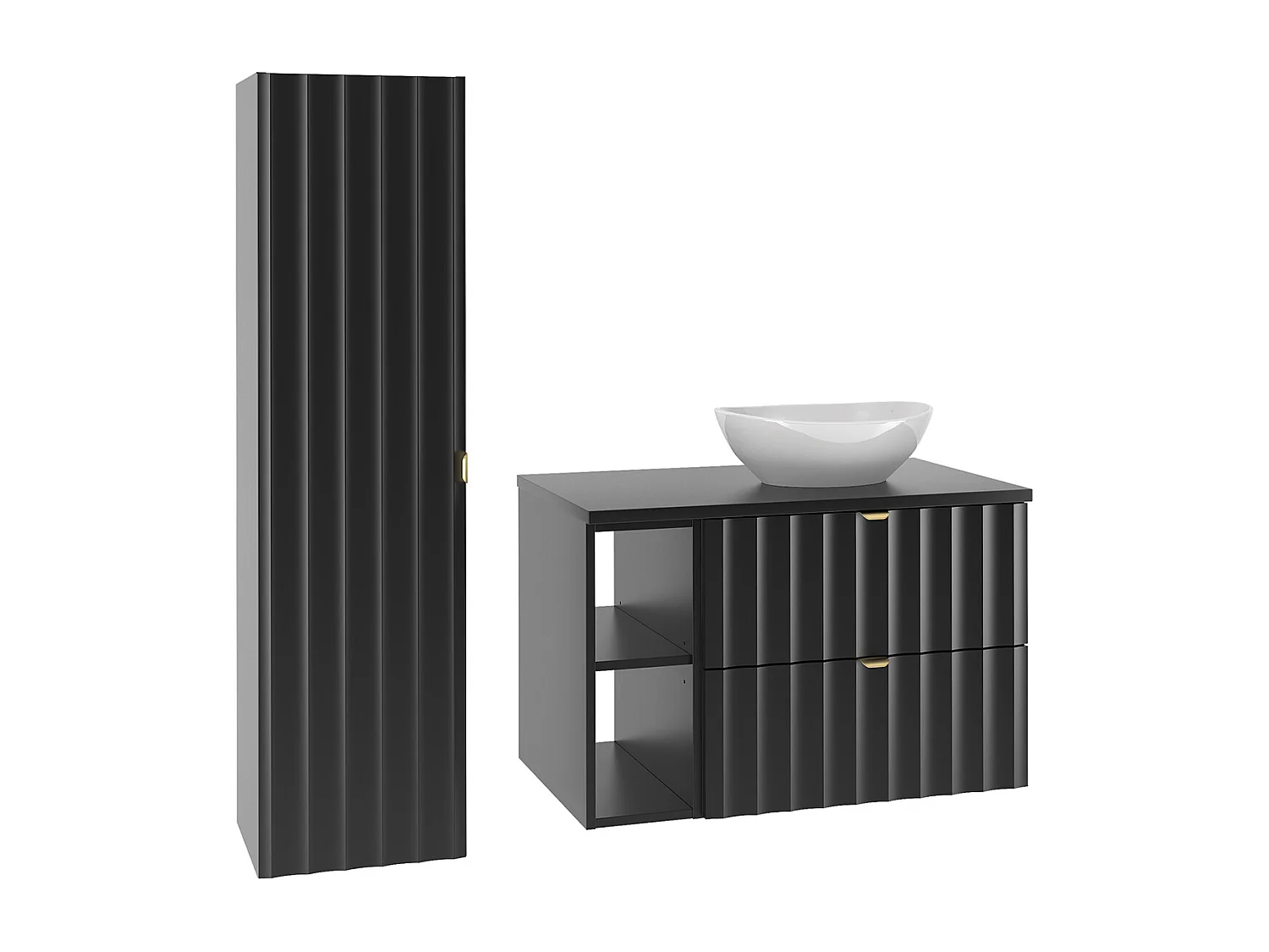 Ensemble meuble simple vasque 80cm 2 niches et colonne Lexa Noir