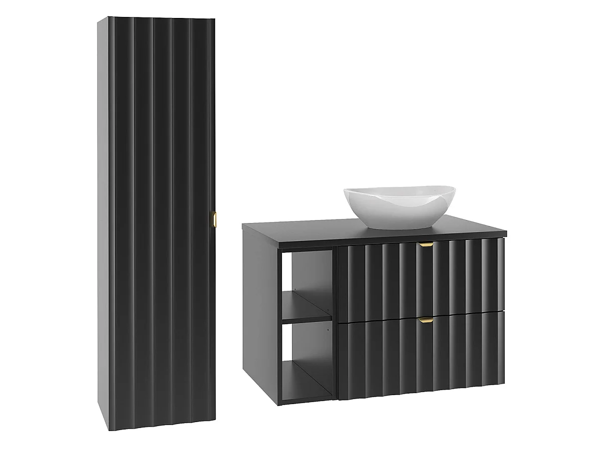 Ensemble meuble simple vasque 80cm 2 niches et colonne Lexa Noir
