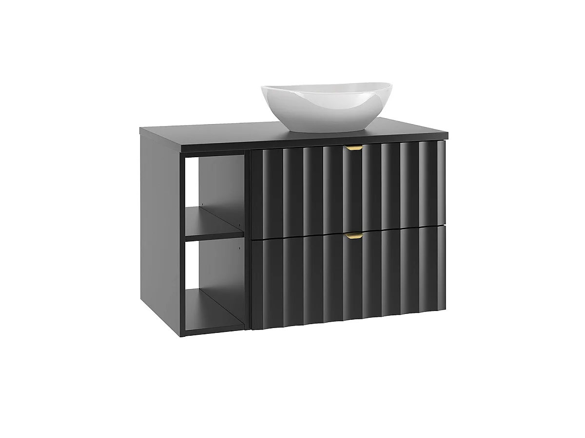 Ensemble meuble simple vasque 80cm 2 niches et colonne Lexa Noir