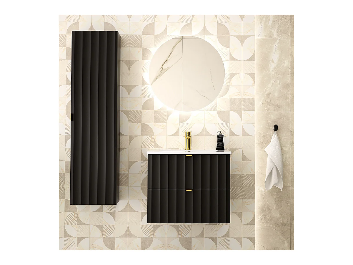 Ensemble meuble simple vasque encastrée 60cm et colonne Lexa Noir