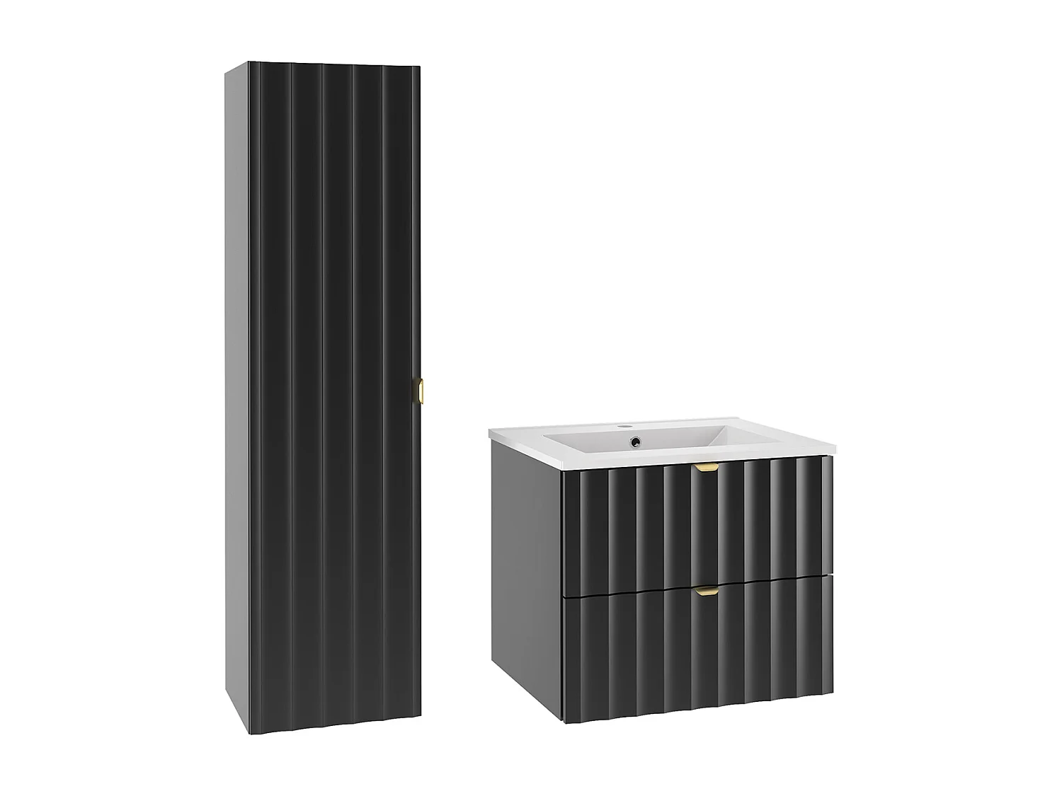 Ensemble meuble simple vasque encastrée 60cm et colonne Lexa Noir
