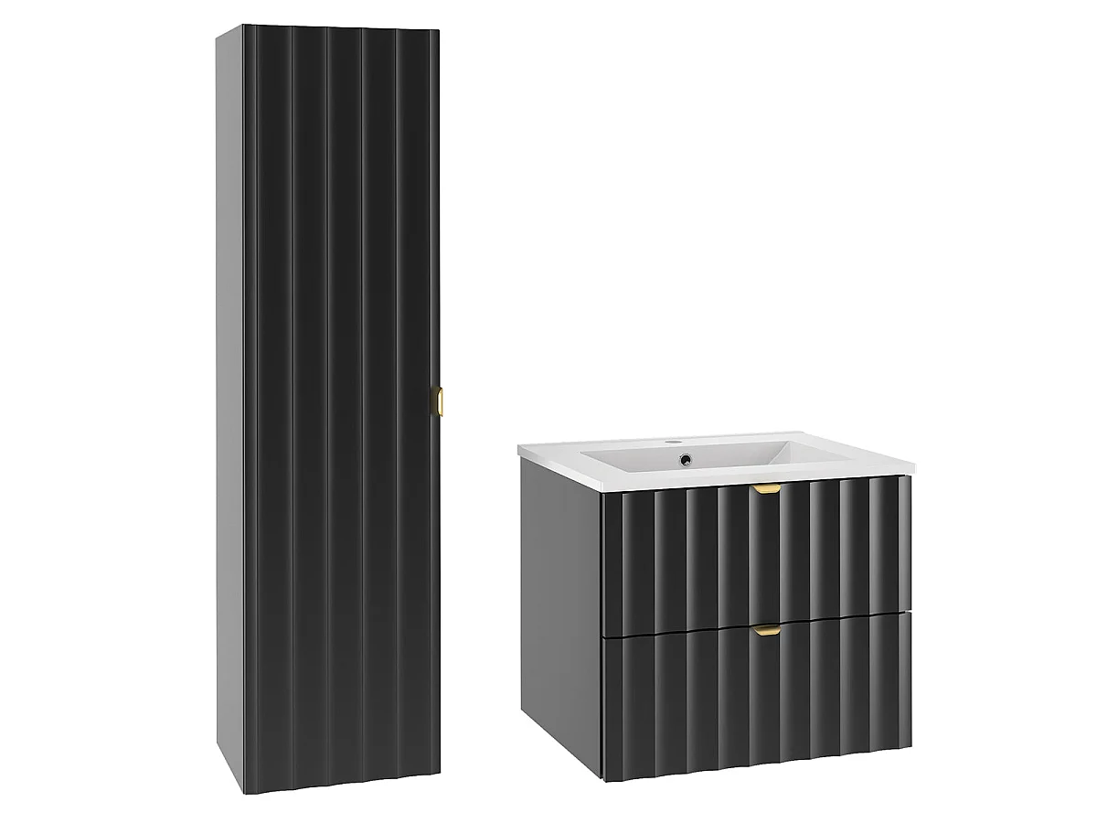 Ensemble meuble simple vasque encastrée 60cm et colonne Lexa Noir