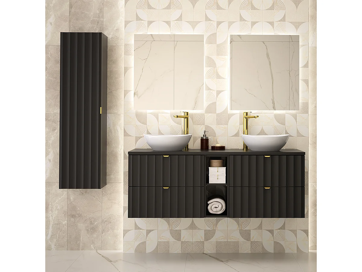 Mueble doble lavabo 140cm 2 compartimientos Lexa Negro