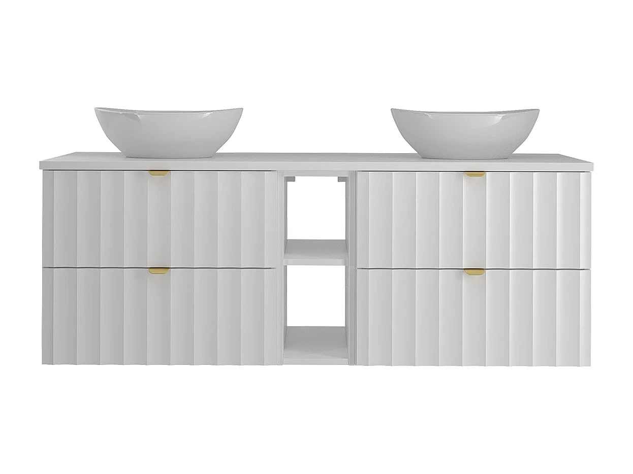 Meuble double vasque 140cm 2 niches Lexa Blanc