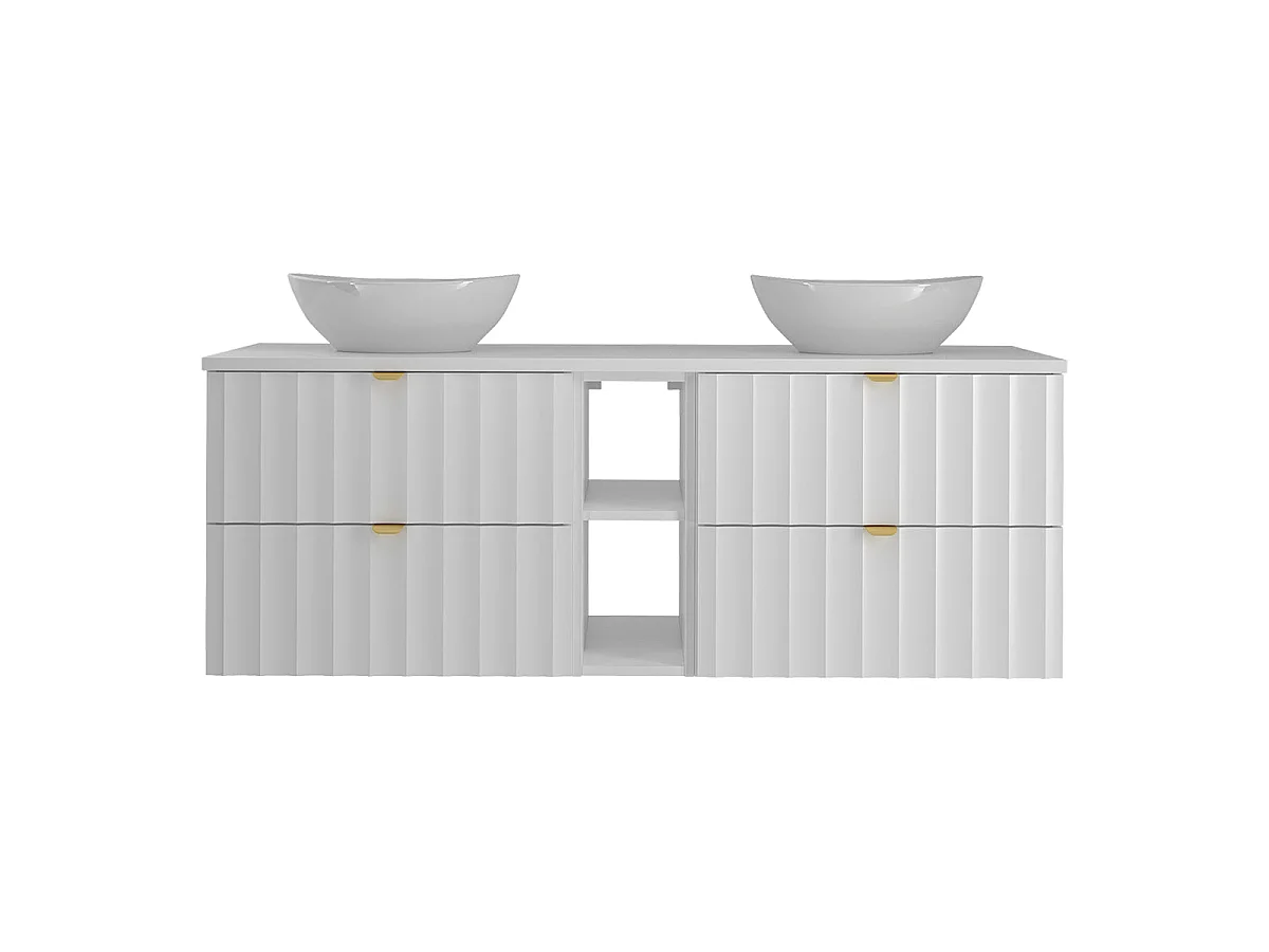 Meuble double vasque 140cm 2 niches Lexa Blanc