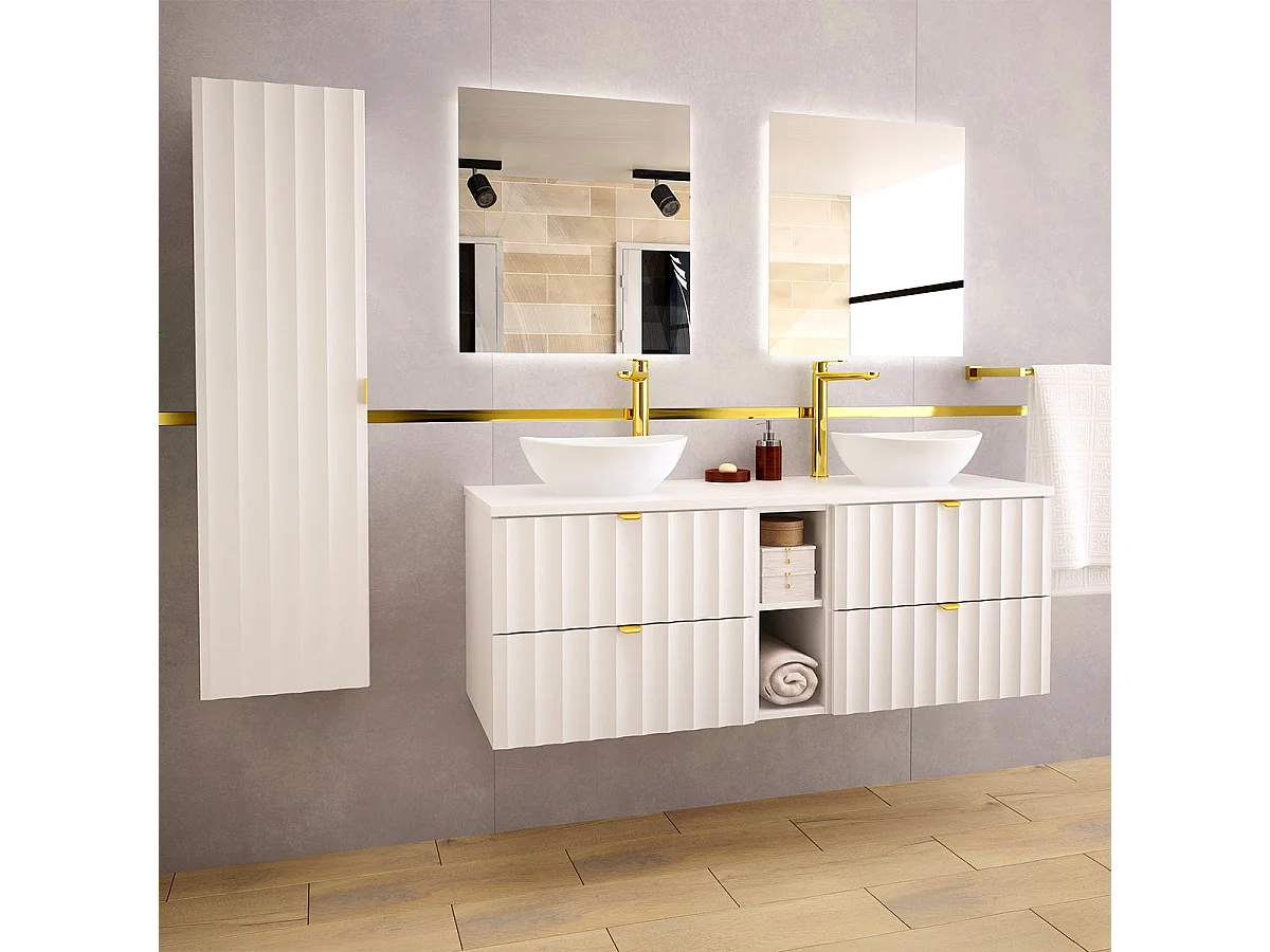 Meuble double vasque 140cm 2 niches Lexa Blanc