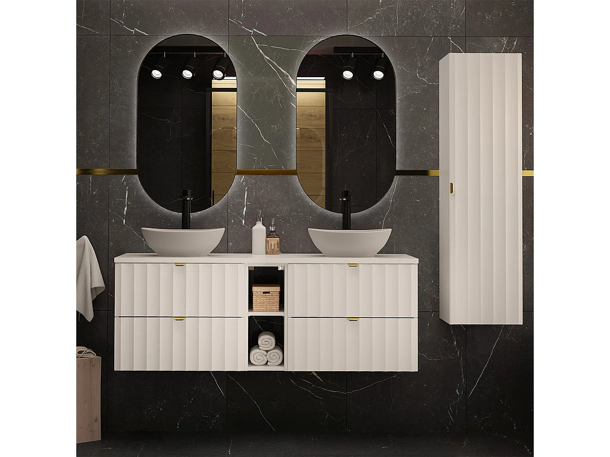 Meuble double vasque 140cm 2 niches Lexa Blanc