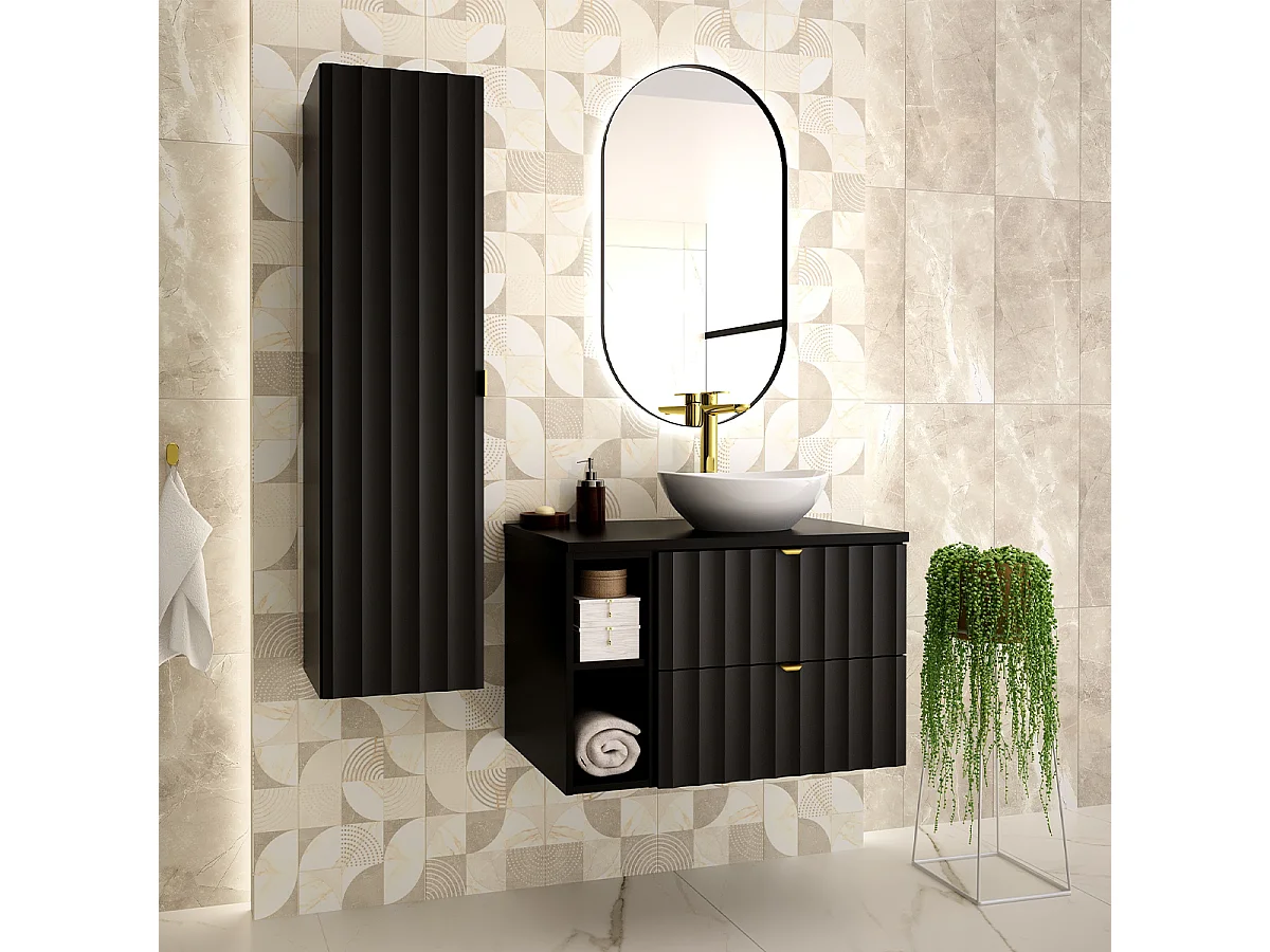 Meuble simple vasque 80cm 2 niches Lexa Noir