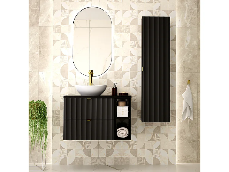 Meuble simple vasque 80cm 2 niches Lexa Noir