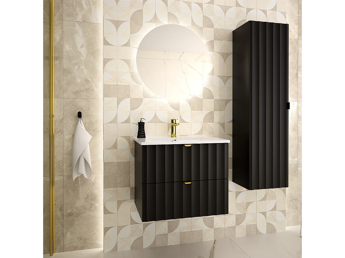 Meuble simple vasque encastrée 60cm Lexa Noir