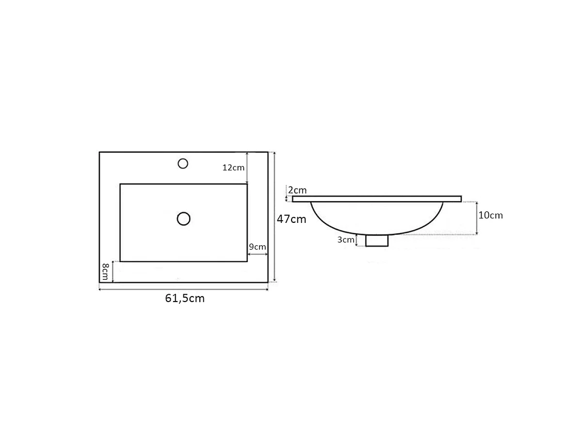 Meuble simple vasque encastrée 60cm Lexa Noir