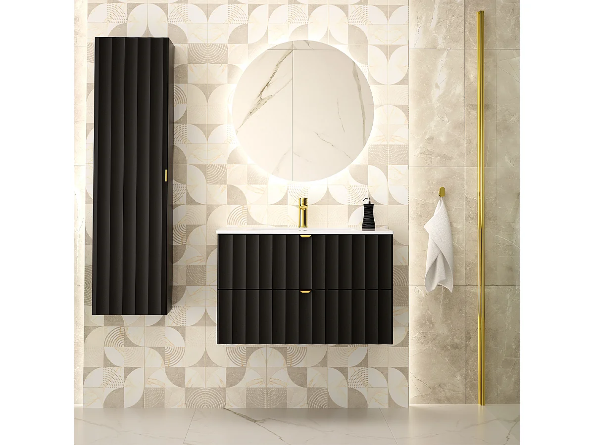 Meuble simple vasque encastrée 80cm Lexa Noir