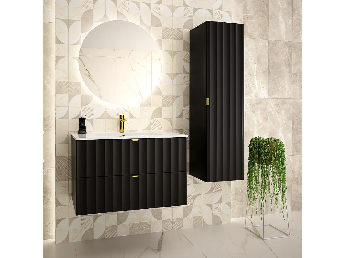 Lexa Black 80cm single vanity unit with built-in basin