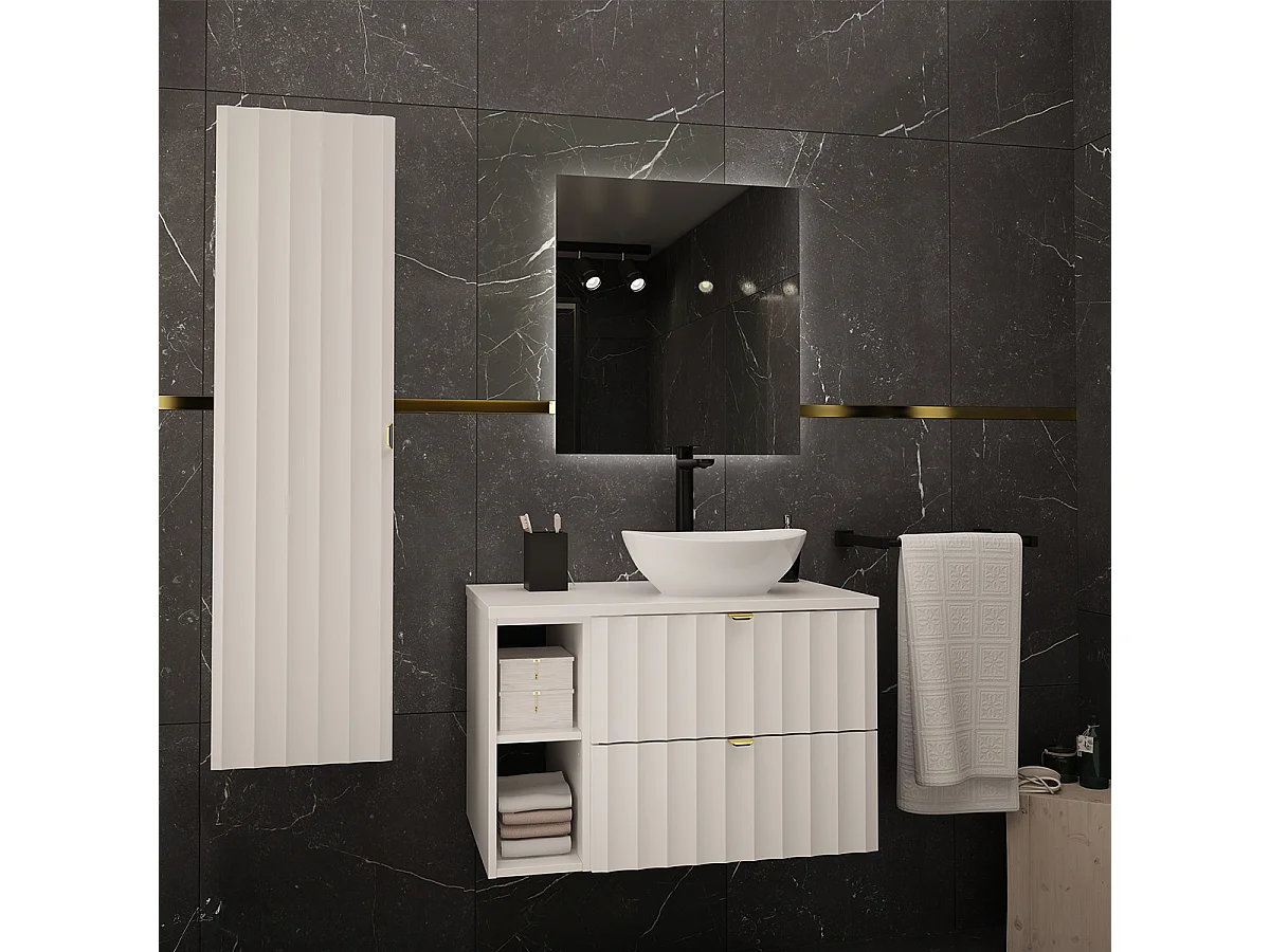 Meuble simple vasque 80cm 2 niches Lexa Blanc