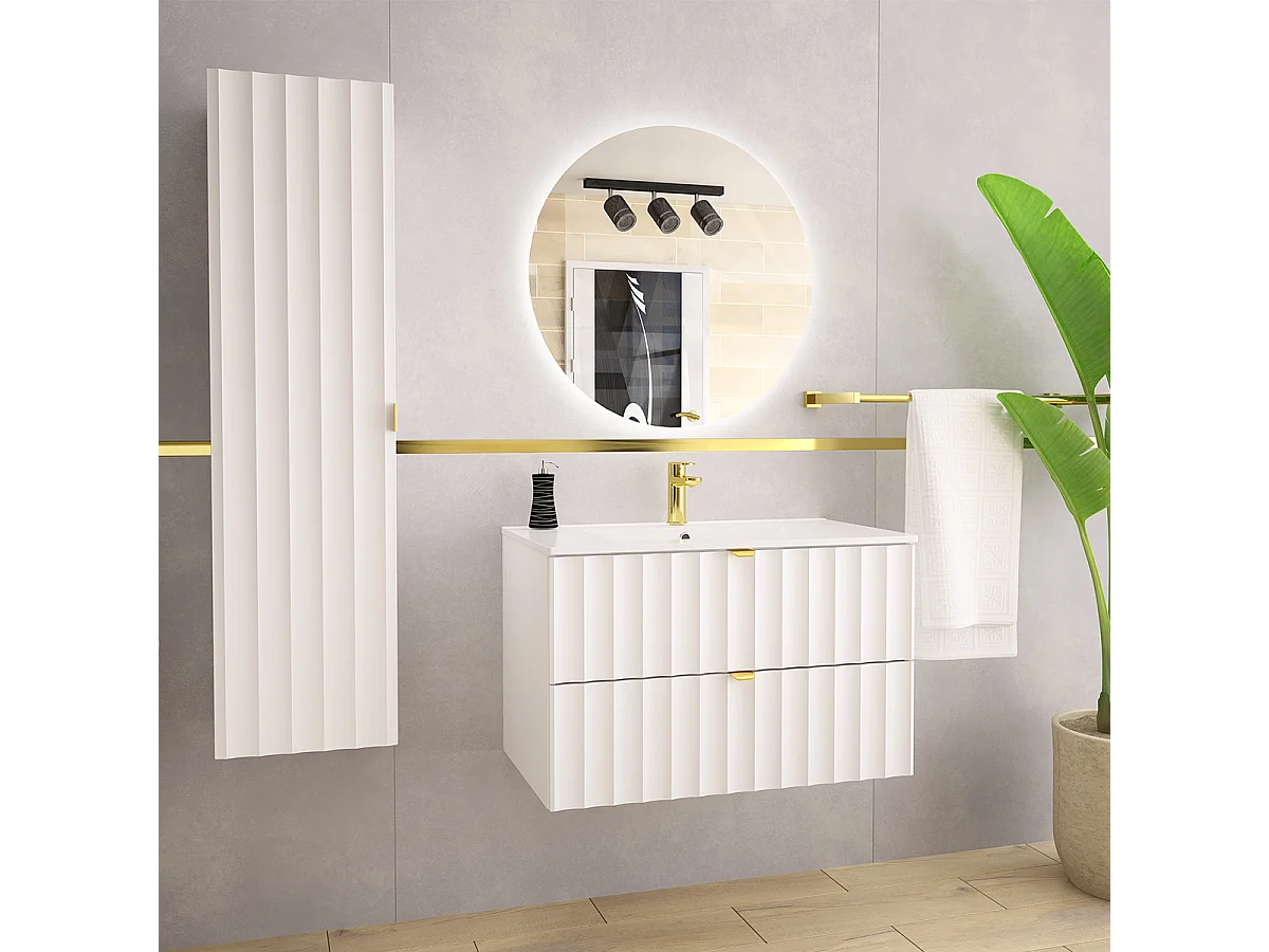 Meuble simple vasque encastrée 80cm Lexa Blanc