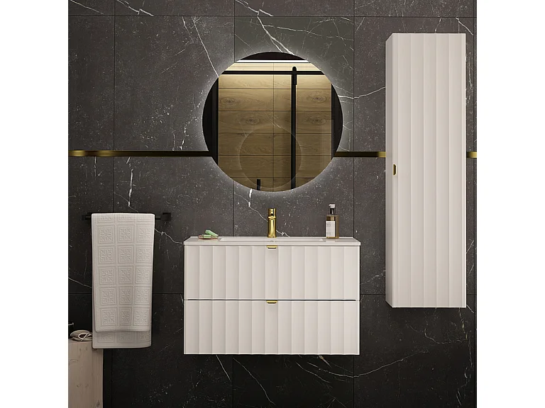 Einzelner Unterschrank mit Einbauwaschbecken 80cm Lexa Weiß