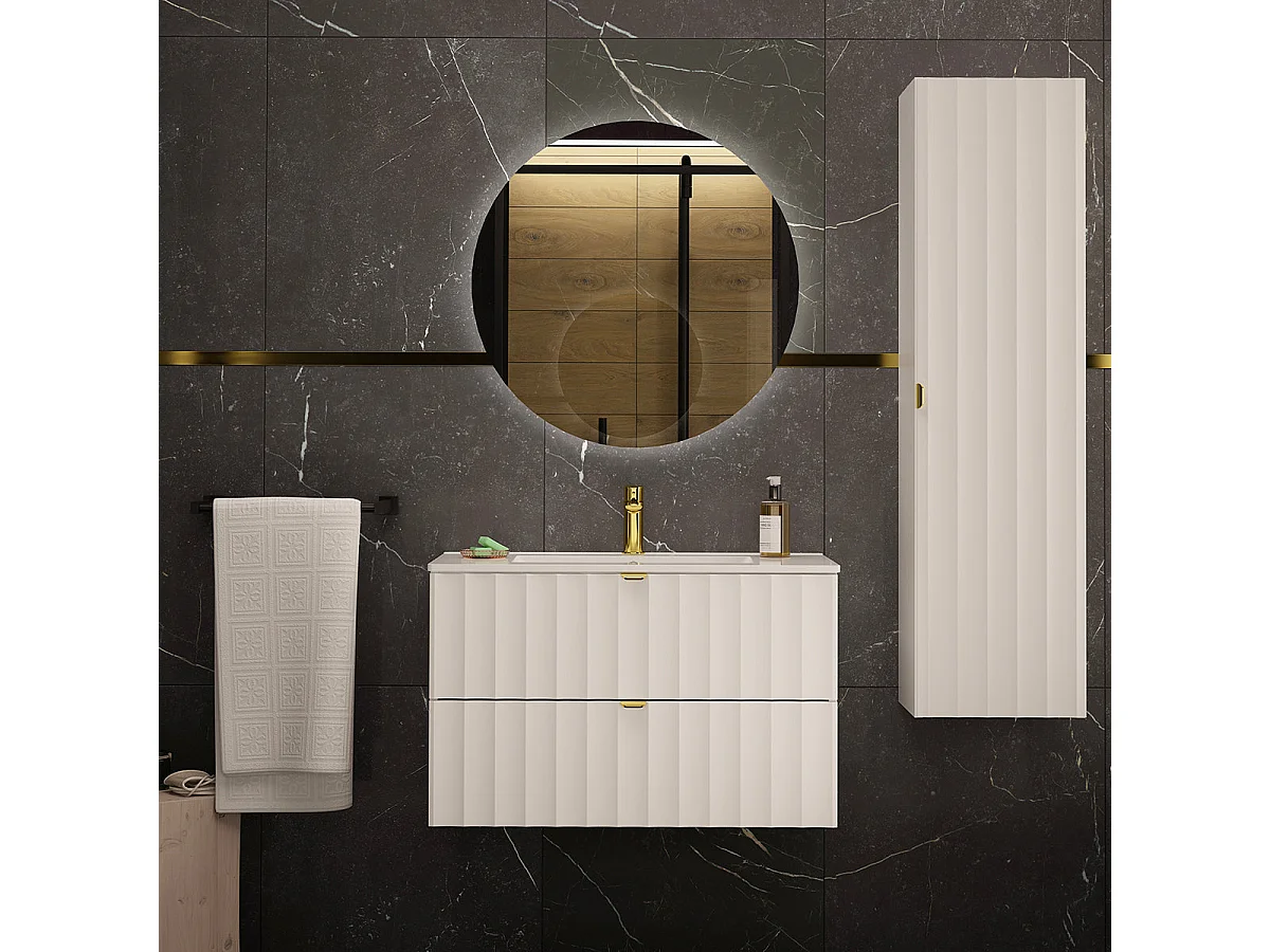 Meuble simple vasque encastrée 80cm Lexa Blanc