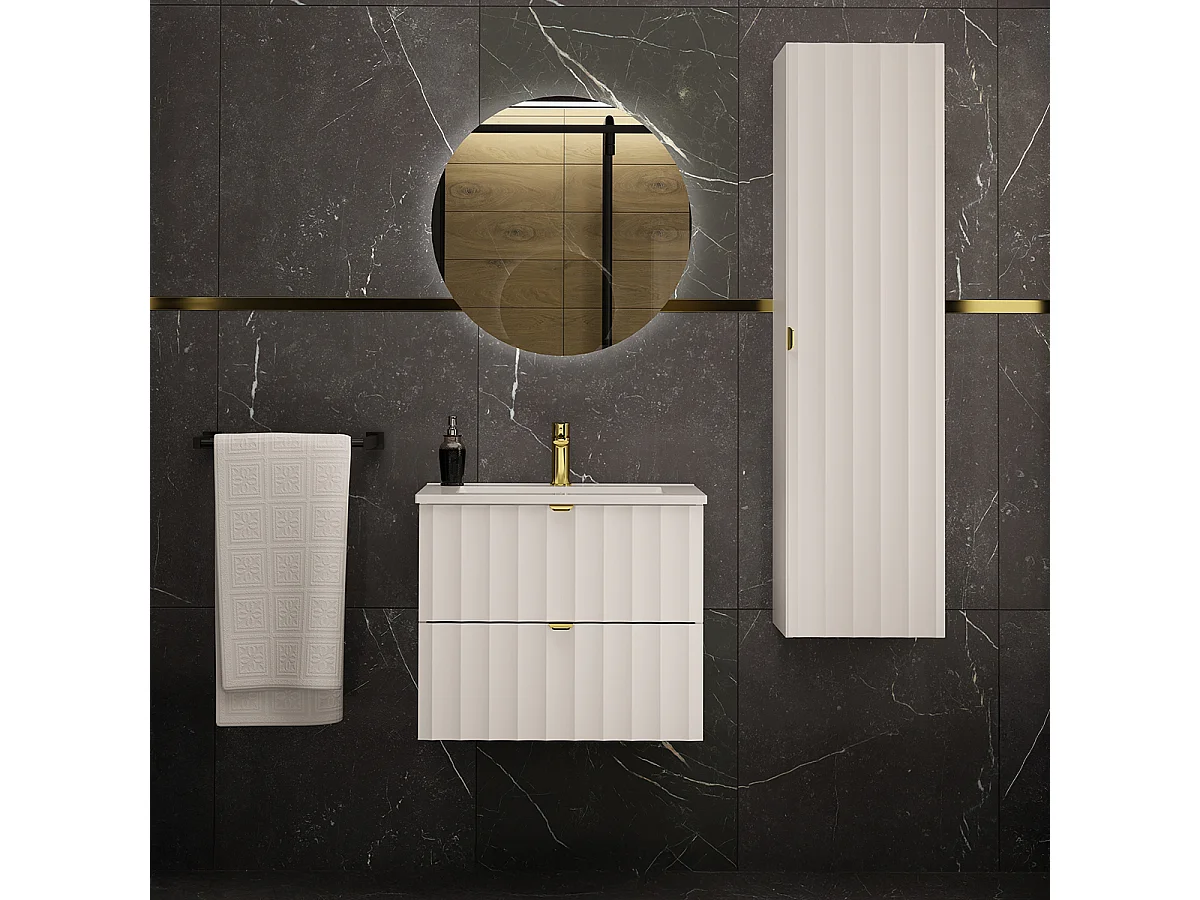 Meuble simple vasque encastrée 60cm Lexa Blanc