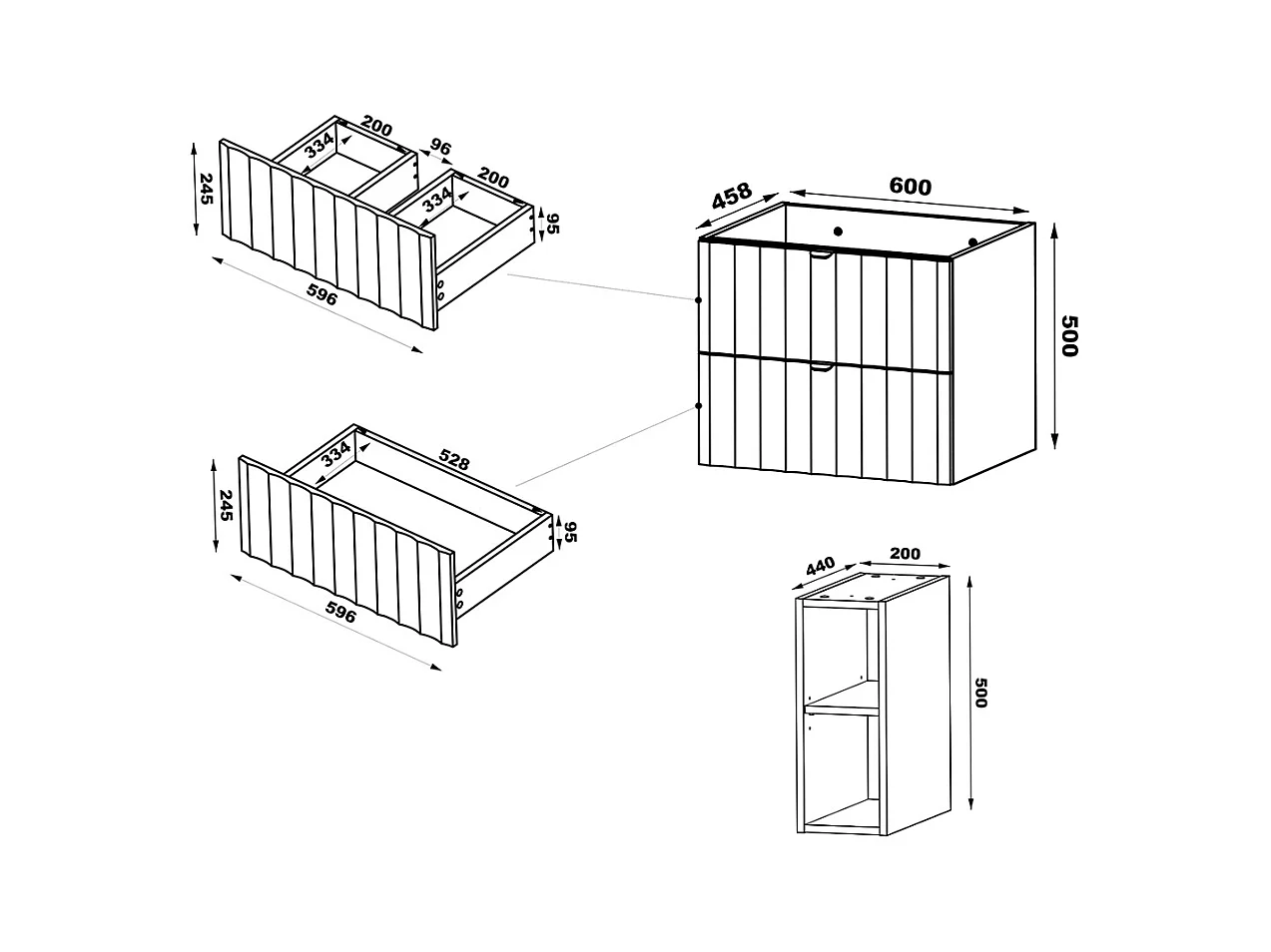 Mobile bagno senza lavabo Lexa nero 140cm