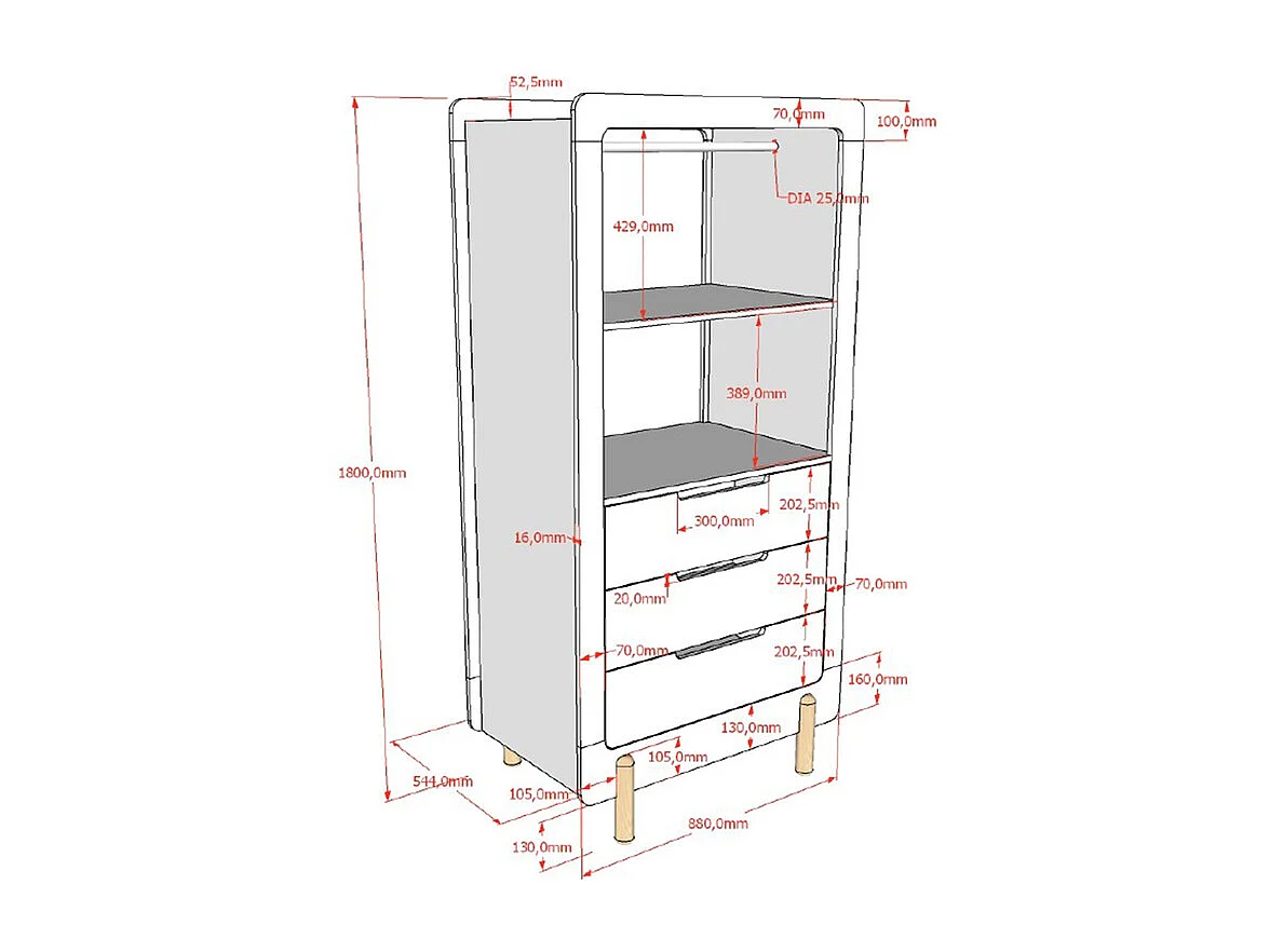 Chambre complète lit 60x120 table à langer et armoire 3 tiroirs Smile Blanc