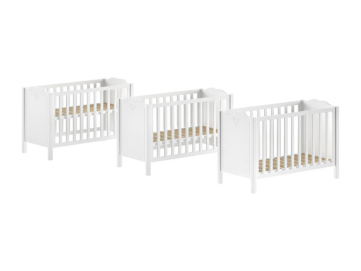 Pack - Lit Bébé, Armoire & Commode "Amori II" 60x120cm Blanc