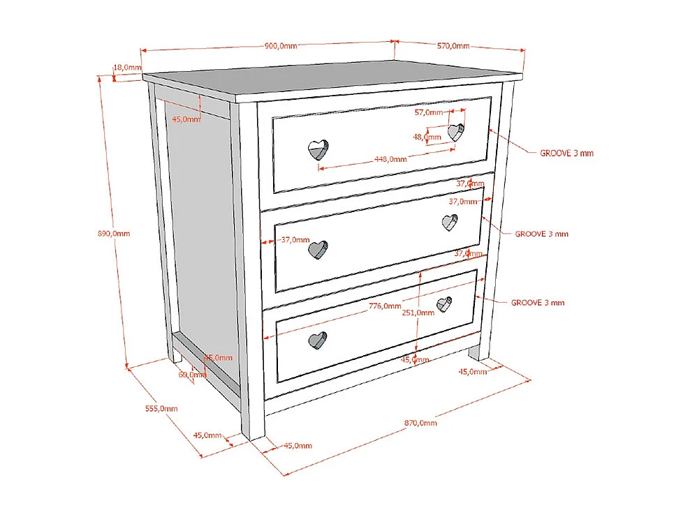 Pack - Lit Bébé, Armoire & Commode "Amori II" 60x120cm Blanc