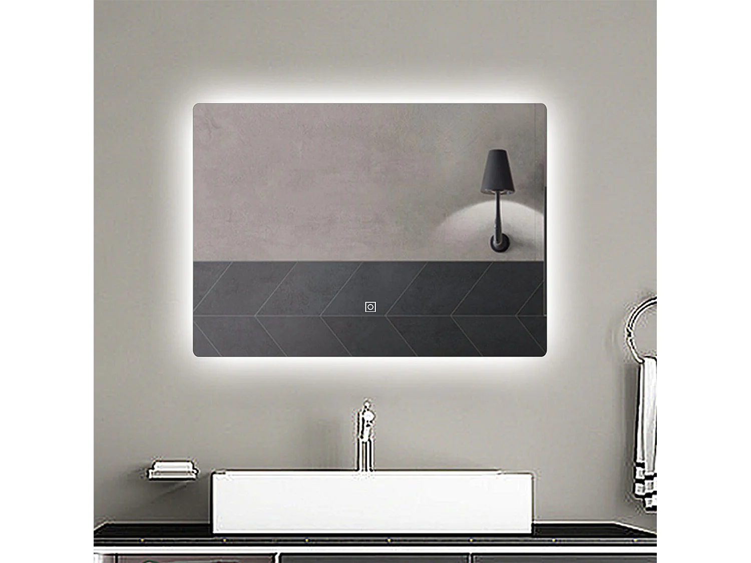 AICA Specchio da bagno Rettangolare con LED,70x50cm,Infinitamente Dimmerabile,Funzione Memoria,Per trucco makeup,Estetica Elegante