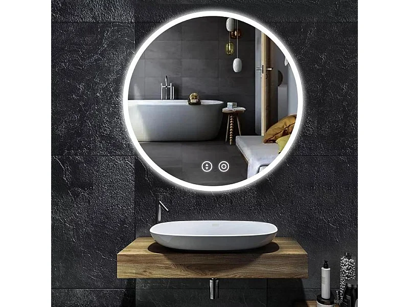 Espejo redondo de baño con iluminación, espejo LED con interruptor táctil, anti-fog, brillo variable, 60x60cm