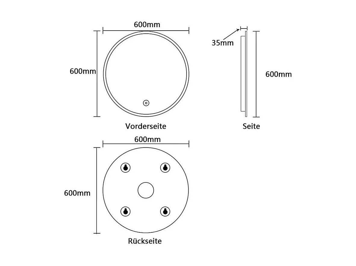 Ronde badkamerspiegel met verlichting, LED-spiegel met aanraakschakelaar, anticondens, dimbare helderheid, 60x60cm