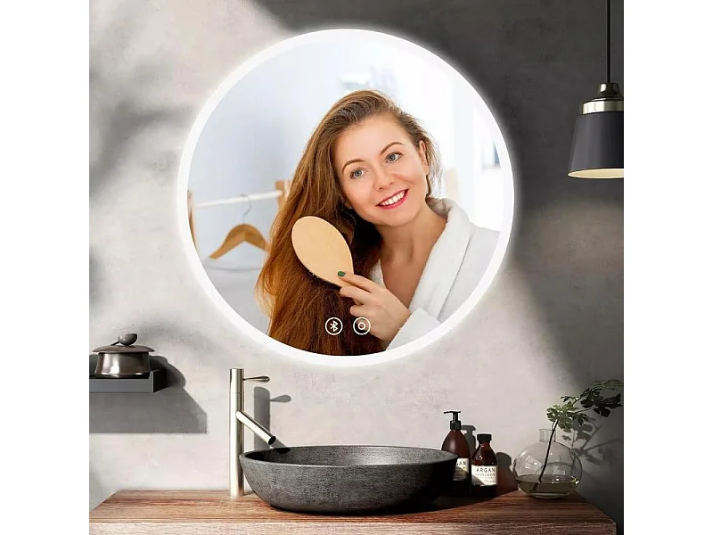 Ronde badkamerspiegel met verlichting, LED-spiegel met aanraakschakelaar, anticondens, dimbare helderheid, 60x60cm